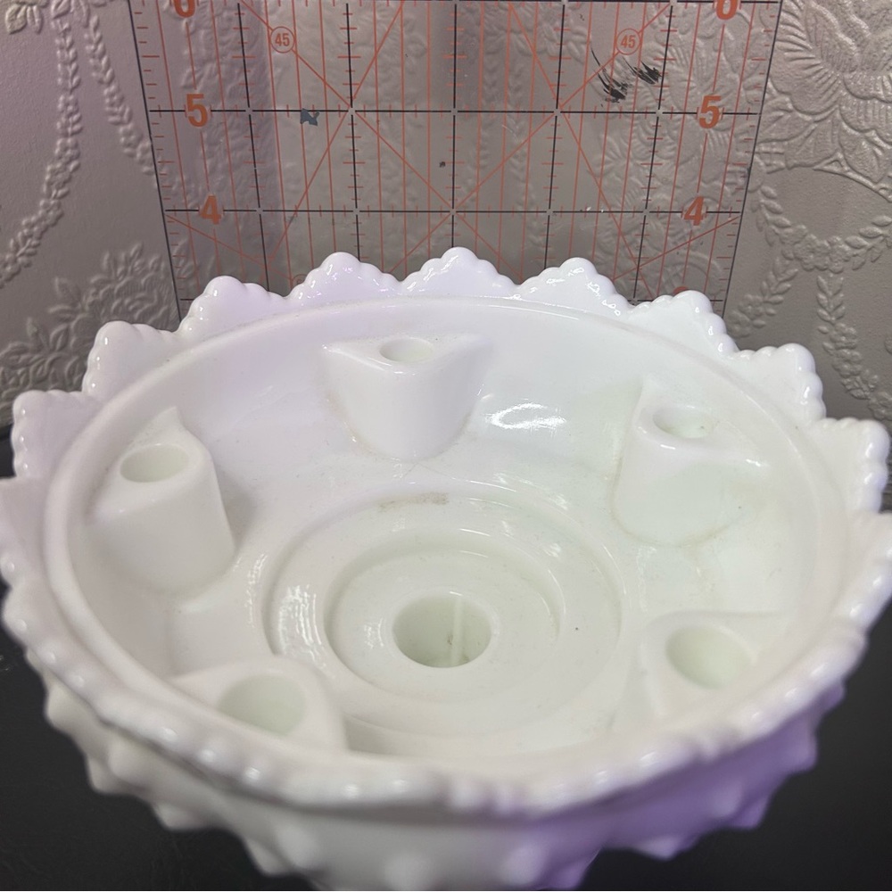 Vintage Fenton Footed HOBNAIL WHITE MILK GLASS 6 Candle Holder Bowl Centerpiece - Picture 8 of 8
